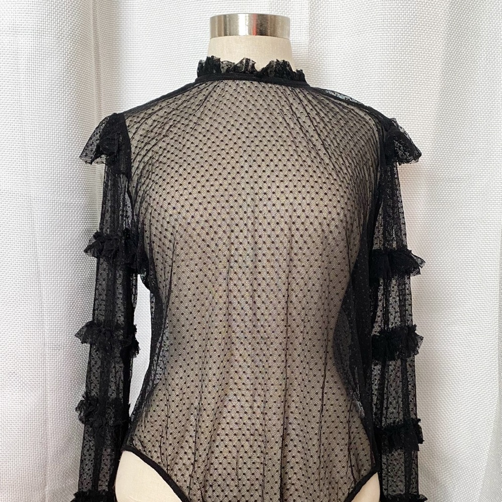 Forever 21 Black Lace Ruffle Bodysuit